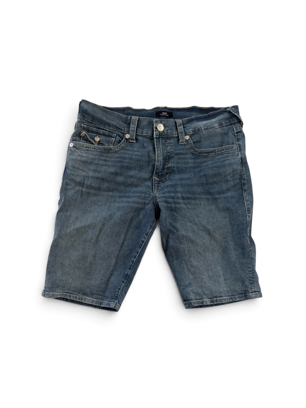 True Religion Distressed Dark Blue Jean Shorts size 34W